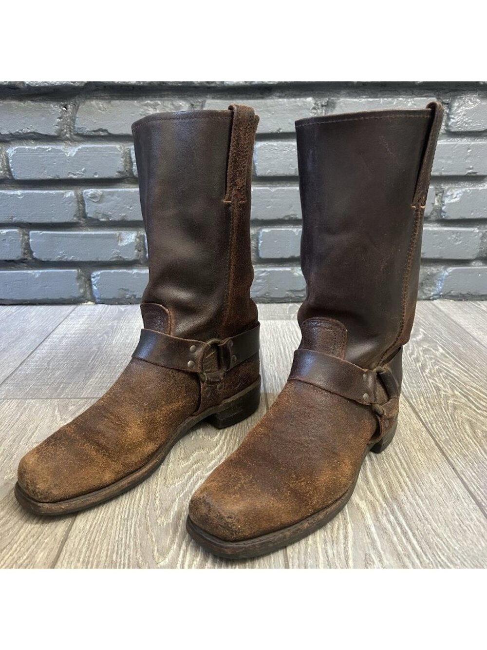 Frye Buckle Harness Suede Roughout Square Toe Moto Boots Mens 10 M